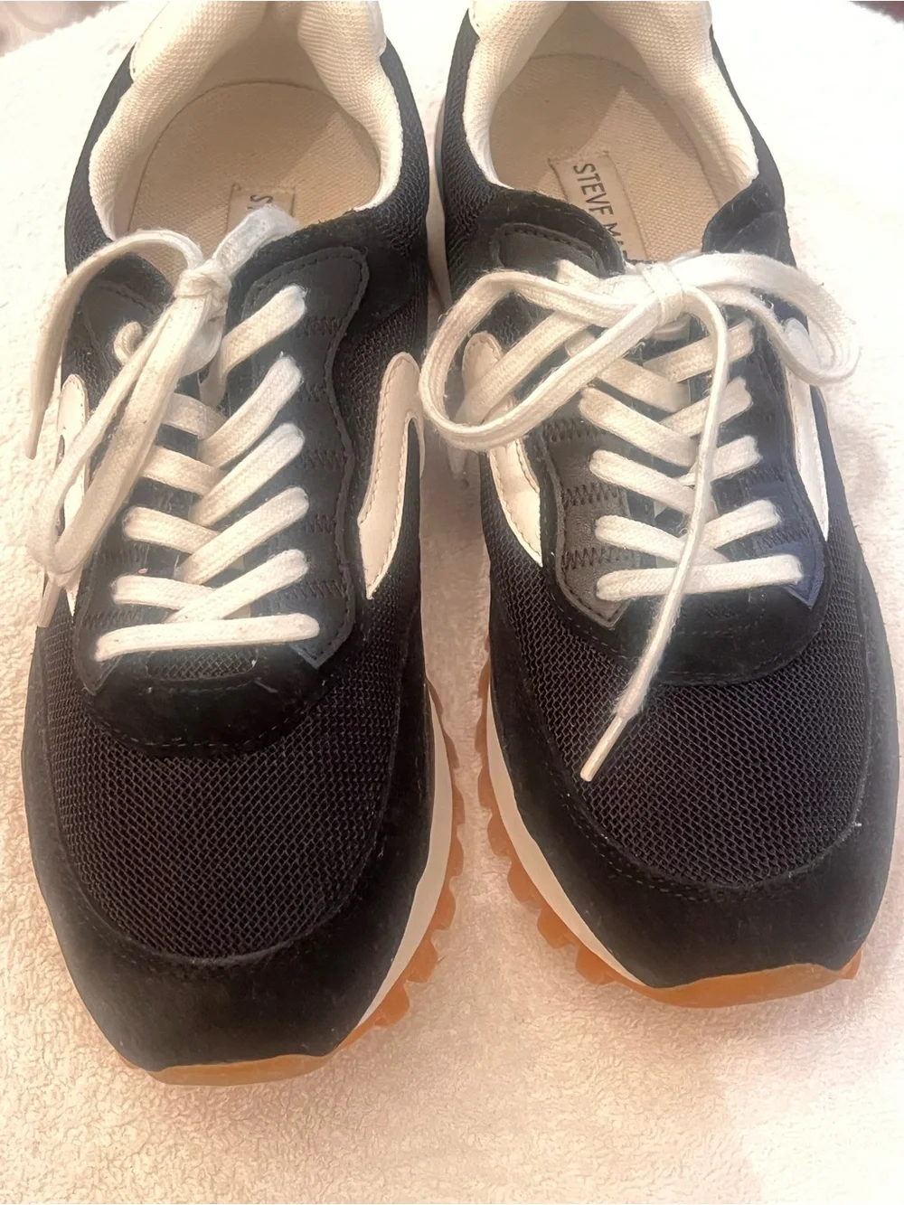 Steve Madden Black and White Women's Lace-Up Sneakers